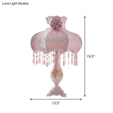 Pink Korean Garden Scalloped Table Lamp For Bedroom With Drape And Vase Base
