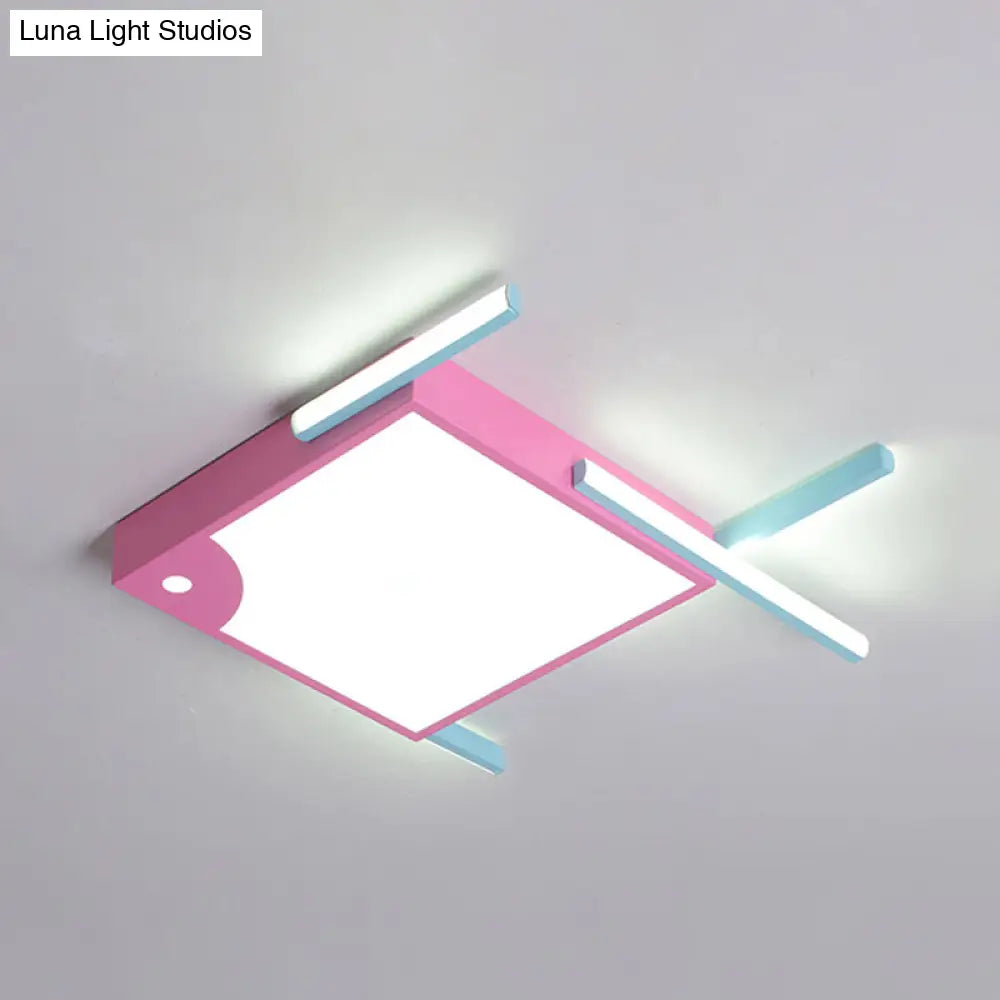 Pink Minimalist Led Ceiling Flush With Linear Design And White/Warm Light