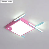 Pink Minimalist Led Ceiling Flush With Linear Design And White/Warm Light