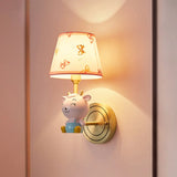Pink Modern Wall Light With Sheep For Kids Bedroom - Empire Shade Fabric Fixture 1 /