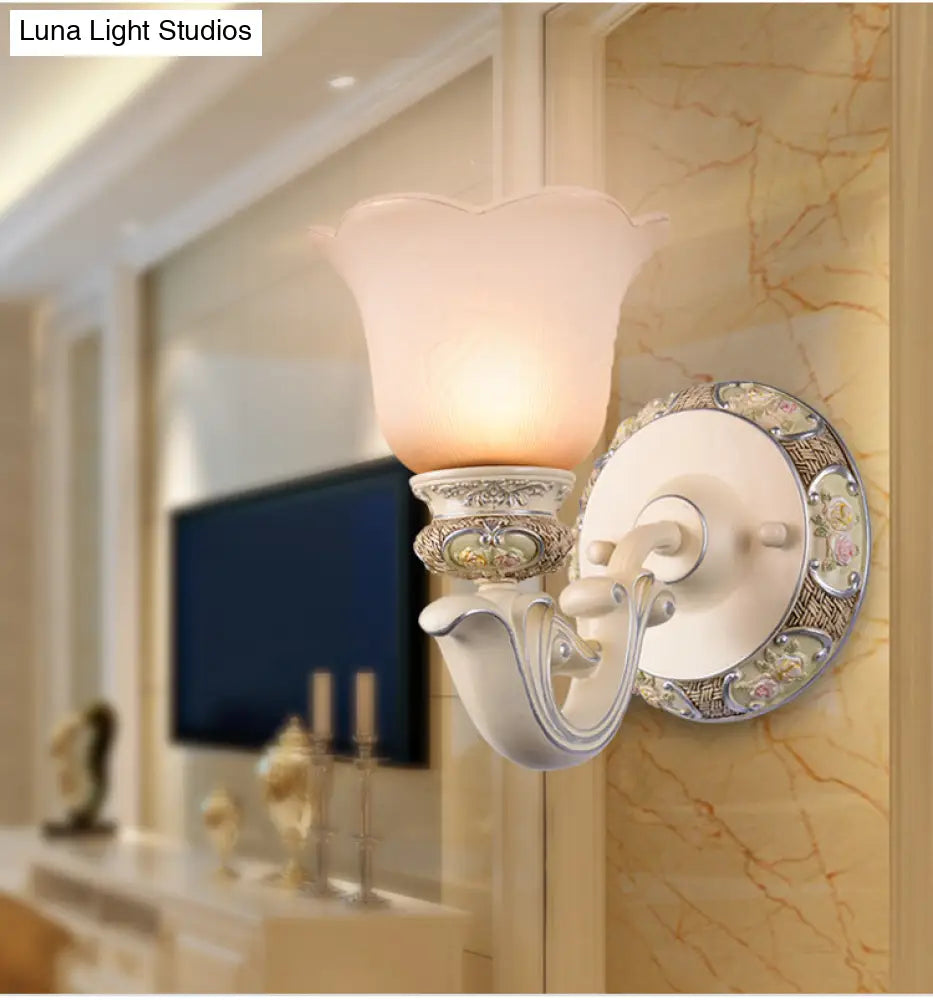 Pink Opaline Glass Wall Mounted Flower Light For Drawing Room