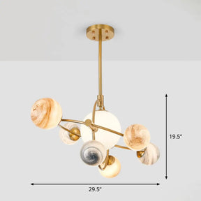 Planet Children’s Chandelier: Stained Glass 7-Light Ceiling Light With Metal Ring In Gold -