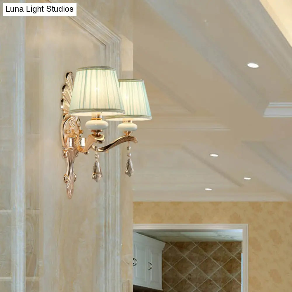 Pleated Fabric Wall Lamp In Antiqued Gold For Elegant Living Room Lighting