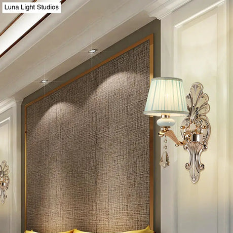 Pleated Fabric Wall Lamp In Antiqued Gold For Elegant Living Room Lighting