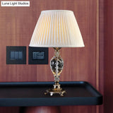 Pleated Shade Crystal Table Lamp For Bedroom Nightstand - Single Bulb Beige Countryside Collection