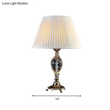 Pleated Shade Crystal Table Lamp For Bedroom Nightstand - Single Bulb Beige Countryside Collection
