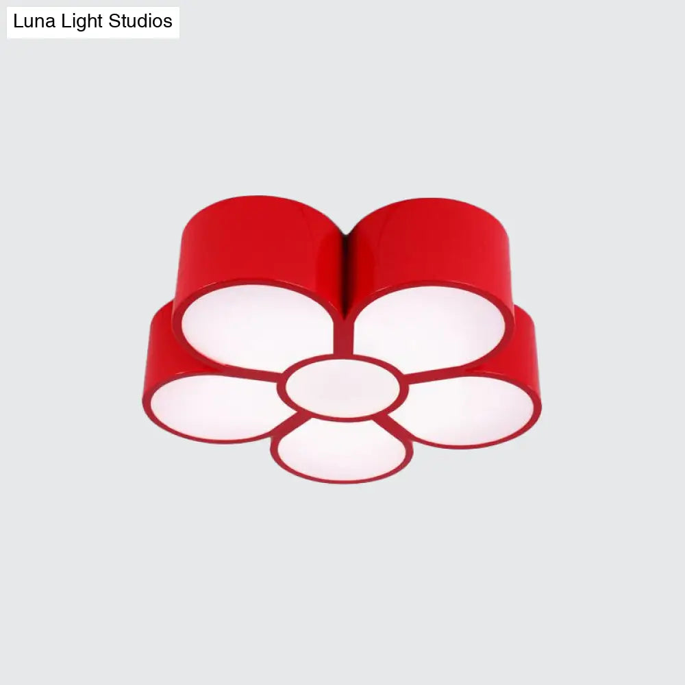 Plum Blossom Led Flushmount Lighting For Kids’ Kindergarten Ceiling - Red/Yellow/Blue