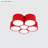 Plum Blossom Led Flushmount Lighting For Kids’ Kindergarten Ceiling - Red/Yellow/Blue