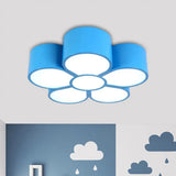 Plum Blossom Led Flushmount Lighting For Kids’ Kindergarten Ceiling - Red/Yellow/Blue Blue