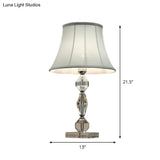 Polyhedron Crystal Table Lamp With Tapered Fabric Shade - Contemporary Nightstand Lighting
