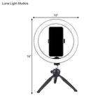 Portable Led Circle Makeup Phone Holder With Adjustable Tripod Stand In Sleek Black