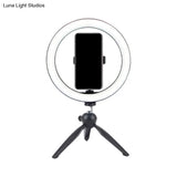 Portable Led Circle Makeup Phone Holder With Adjustable Tripod Stand In Sleek Black