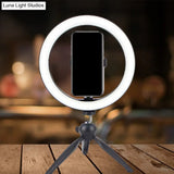 Portable Led Circle Makeup Phone Holder With Adjustable Tripod Stand In Sleek Black