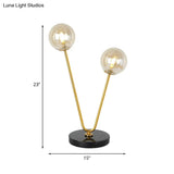 Post-Modern Black And Gold Bedroom Table Lamp With Amber Glass Shades (Set Of 2)