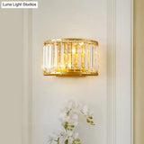Post-Modern Black/Gold Crystal Wall Light Sconce - 2 Bulb Living Room Lamp