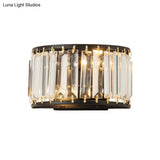 Post-Modern Black/Gold Crystal Wall Light Sconce - 2 Bulb Living Room Lamp
