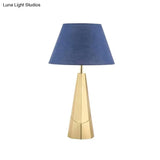 Post-Modern Blue Metal Table Lamp With Empire Shade For Living Room - 1-Bulb Fabric Nightstand Light