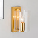 Post Modern Brass Finish Wall Lamp With Clear/Textured White Glass - Cylindric Sconce Design (1