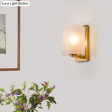 Post Modern Brass Finish Wall Lamp With Clear/Textured White Glass - Cylindric Sconce Design (1