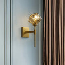 Post Modern Brass Ice Block Wall Light Sconce With Amber/Smoke Gray Glass - Mounted Lamp For Living