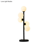 Post-Modern Cream Glass Nightstand Lamp With 5 Lights - Ball Metal Table Lighting In Black/Gold For