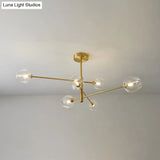 Post-Modern Gold Metal Chandelier With Glass Shades - Ideal For Living Room