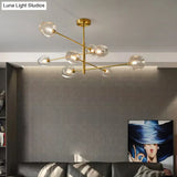 Post-Modern Gold Metal Chandelier With Glass Shades - Ideal For Living Room