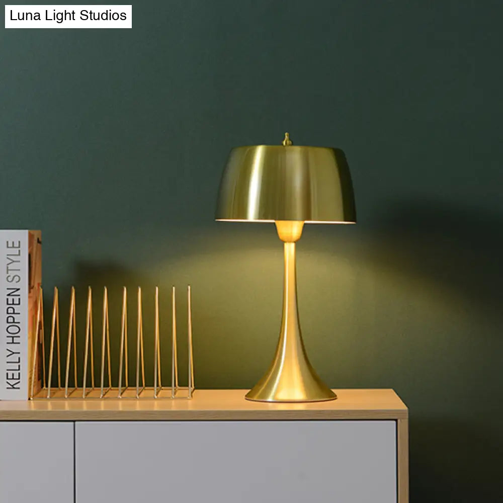Post-Modern Gold Metal Drum Nightstand Light For Bedroom