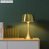 Post-Modern Gold Metal Drum Nightstand Light For Bedroom