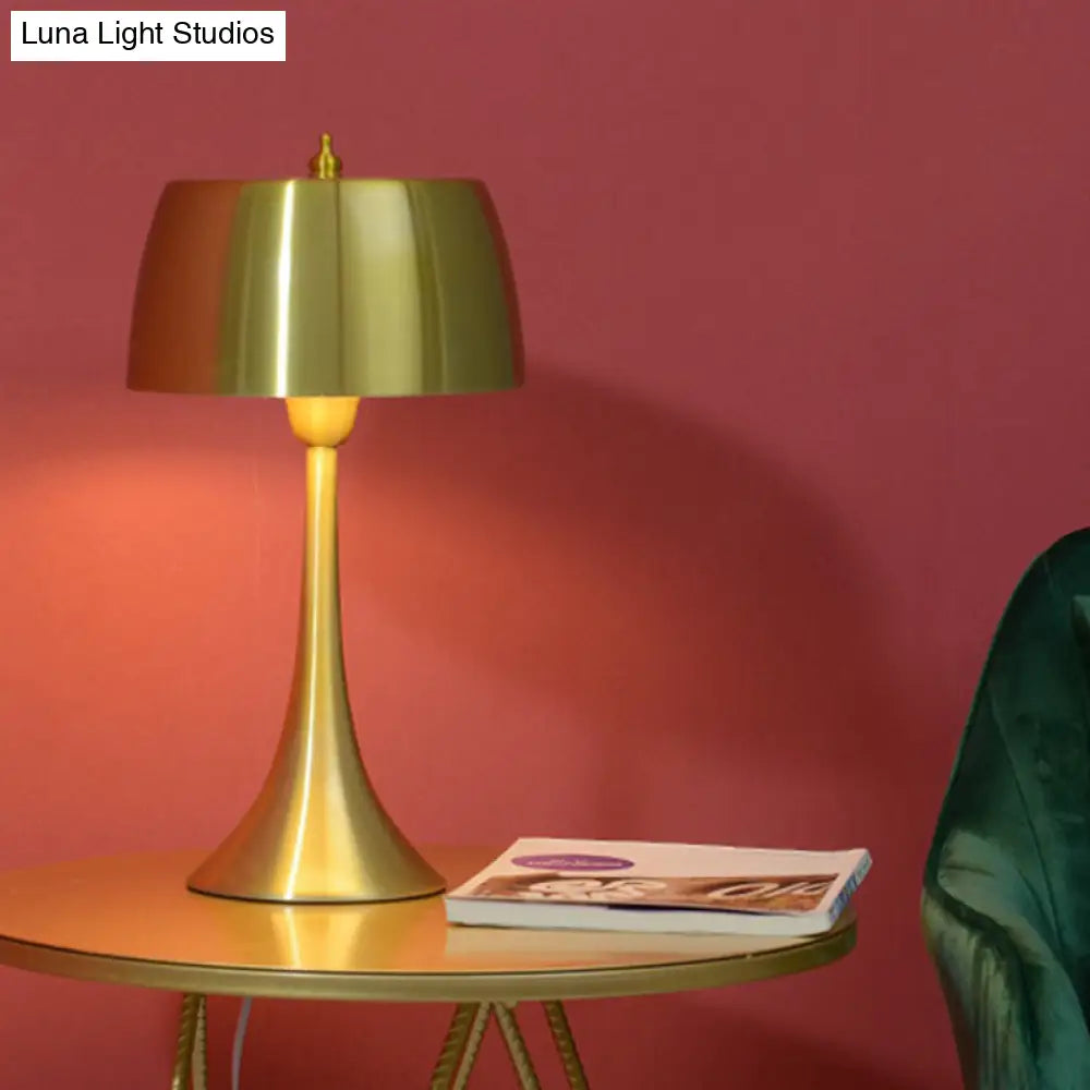 Post-Modern Gold Metal Drum Nightstand Light For Bedroom
