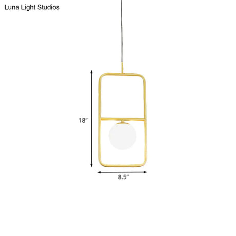 Post-Modern Gold Pendant Light With Ball Milk Glass Shade