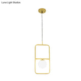 Post-Modern Gold Pendant Light With Ball Milk Glass Shade