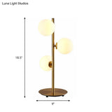 Post-Modern Gold Table Lamp Set With Globe White Glass Shades - Of 3 Lights