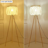 Post-Modern Gold Tripod Floor Lamp - Feather Design 1 Bulb Ideal For Living Room