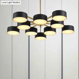Post Modern Metal Drum Pendant Light - Black/Gold Chandelier For Living Room 3/5/6/10 Lights
