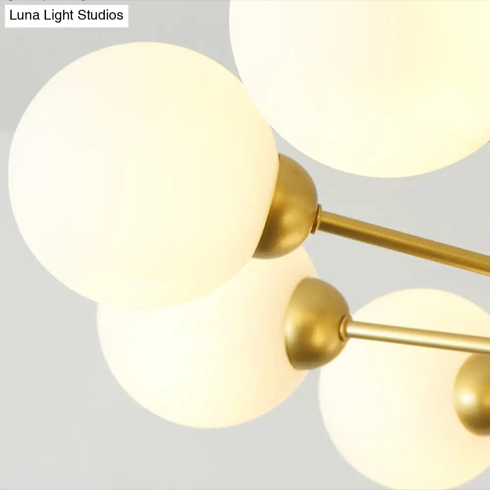 Post-Modern Starburst Chandelier With Opal Glass Shade In Gold - Perfect For Living Room