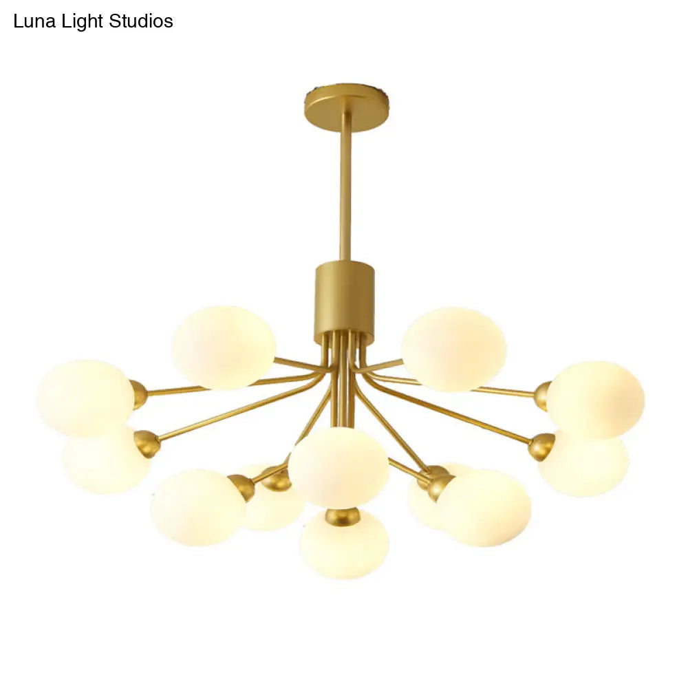 Post-Modern Starburst Chandelier With Opal Glass Shade In Gold - Perfect For Living Room