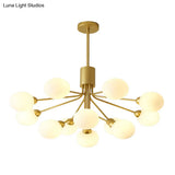 Post-Modern Starburst Chandelier With Opal Glass Shade In Gold - Perfect For Living Room