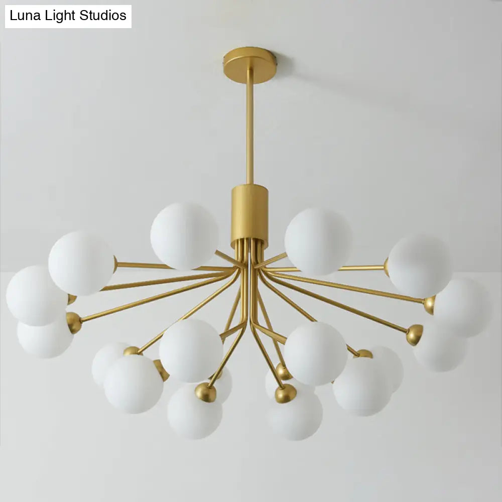 Post-Modern Starburst Chandelier With Opal Glass Shade In Gold - Perfect For Living Room
