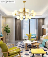 Post-Modern Starburst Chandelier With Opal Glass Shade In Gold - Perfect For Living Room