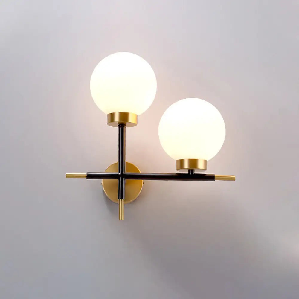 Post-Modern White Glass Sphere Wall Sconce With Brass Finish - 1/2 Bulbs 2 / Right