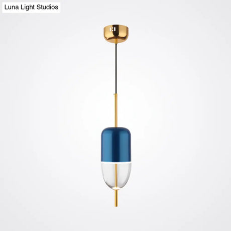 Postmodern 1-Light Blue Jar Pendant Ceiling Light With Clear Glass Shade