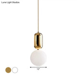 Postmodern 1-Light Pendant Lamp With Milky Ball Glass Shade - White/Gold 6’/8’/12’ Dia