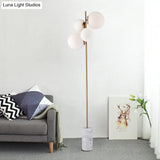 Postmodern 4-Head Floor Light With Brass Globe Stand Up Lamp And White Glass Shade - Ideal For