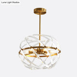 Postmodern 6-Head Bedroom Chandelier - Stylish Gold Hanging Light With Curved Crystal Shades