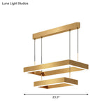 Postmodern Acrylic Gold Finish Led Chandelier - 2/3 Tiers Square/Rectangle Pendant Light For Living