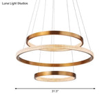 Postmodern Aluminum Led Chandelier With Gold Finish - 2/3 Tiered Hoop Pendant Light