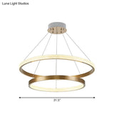 Postmodern Aluminum Led Chandelier With Gold Finish - 2/3 Tiered Hoop Pendant Light