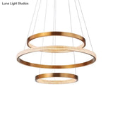 Postmodern Aluminum Led Chandelier With Gold Finish - 2/3 Tiered Hoop Pendant Light