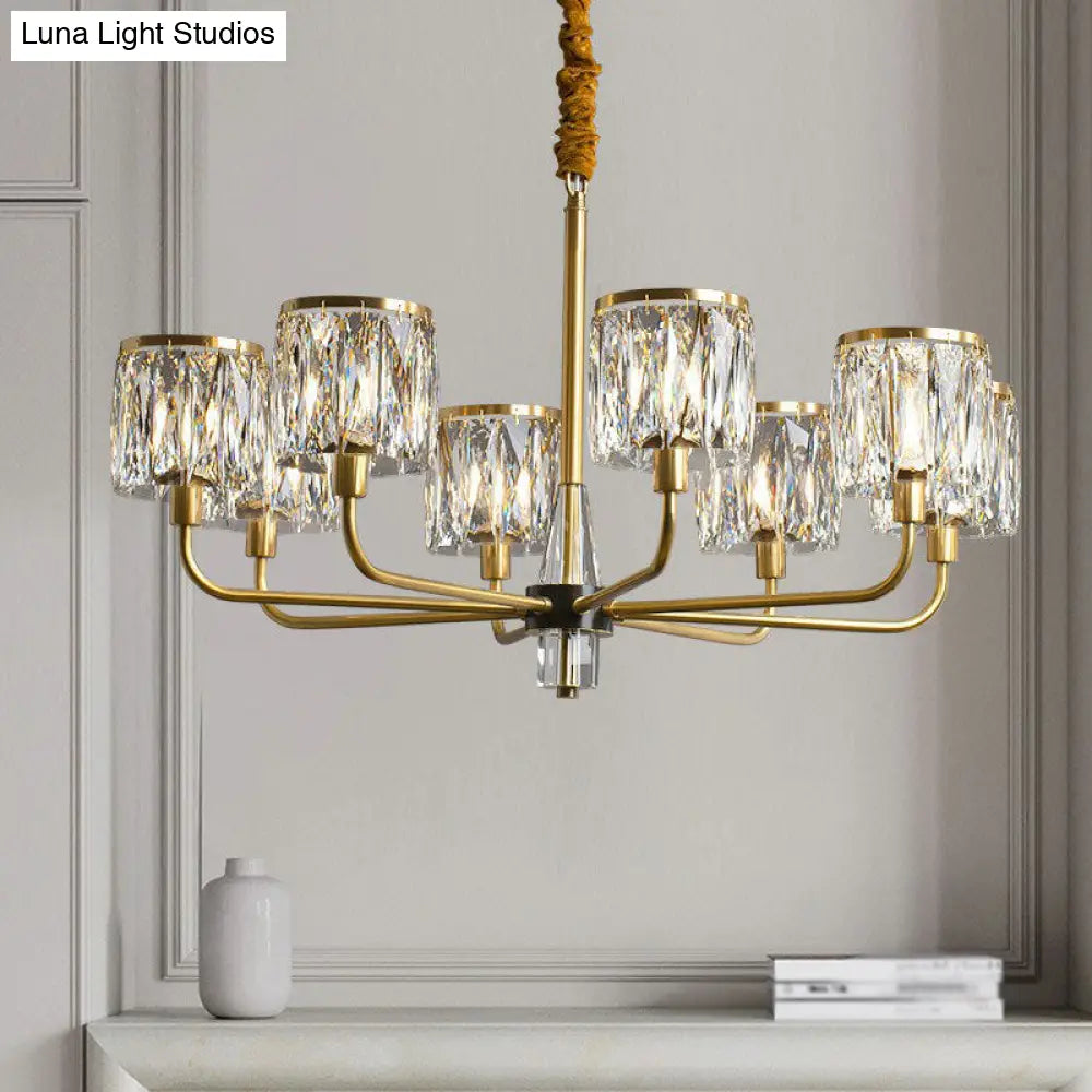 Postmodern Antique Gold Crystal Prism Chandelier Light Fixture
